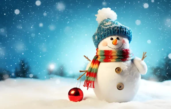 Picture winter, snow, New Year, Christmas, snowman, happy, Christmas, night
