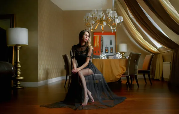 Look, girl, pose, room, dress, Olga, Andrey Metelkov