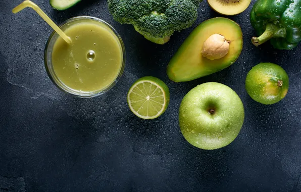 Apple, juice, avocado, smoothies