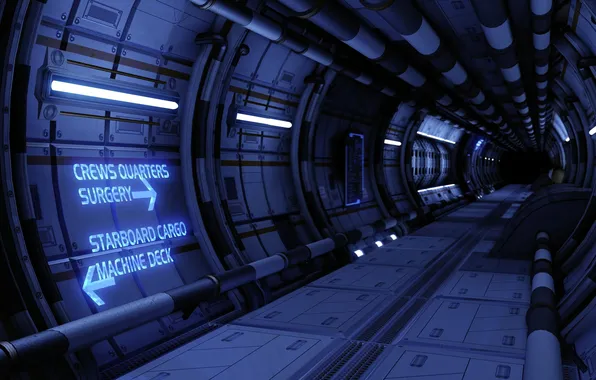 Space, corridor, the tunnel, art, space station, spaceship, station, cosmos