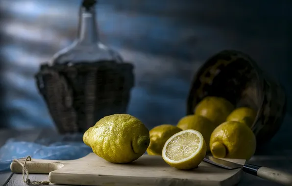Lemon, fruit, knife