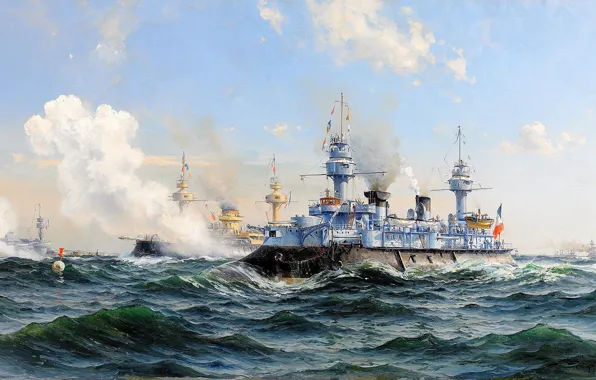 Picture sea, wave, clouds, Navy, Cruiser, Herman Gustav Sillen