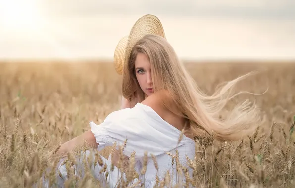 Summer, girl, portrait, hat, Xenia