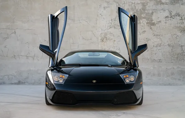 Black, Lamborghini, Murcielago, the front, Lambo doors, Lamborghini Murcielago LP640