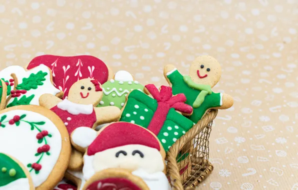 Gift, patterns, bright, men, cookies, green, Christmas, man