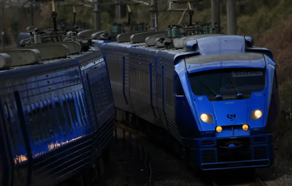 Cars, trains, route