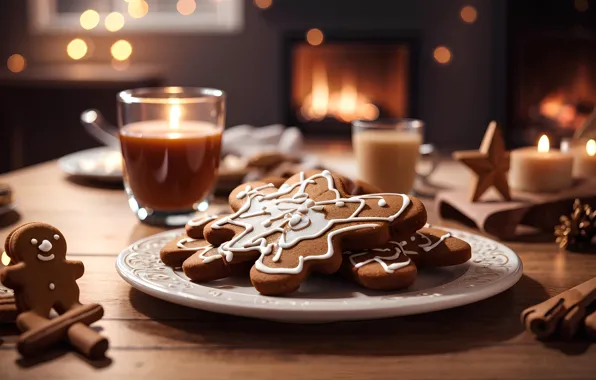 Table, cookies, Christmas, New year, figures