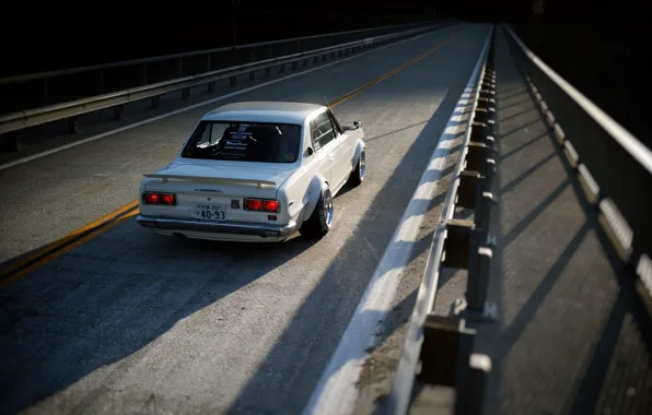 Auto, Bridge, White, Machine, Asphalt, Nissan, Nissan, Car