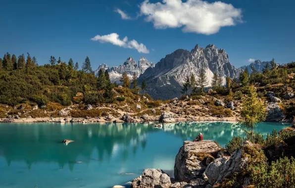 Picture landscape, mountains, nature, lake, stones, rocks, tourist, Alexander the Silent