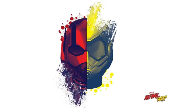 Picture abstraction, fiction, minimalism, white background, mask, poster, MARVEL, Ant-Man and the Wasp