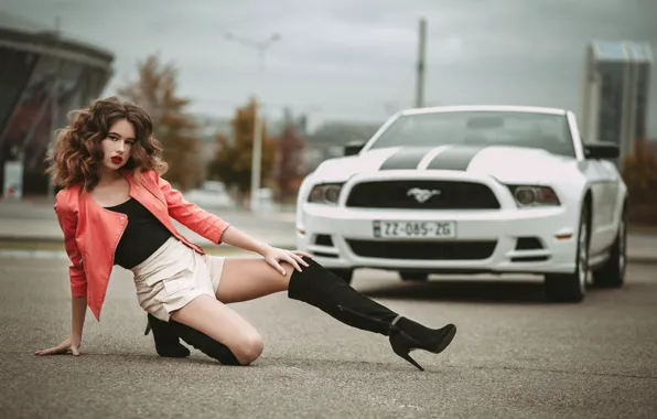 Picture machine, auto, girl, pose, skirt, boots, jacket, legs
