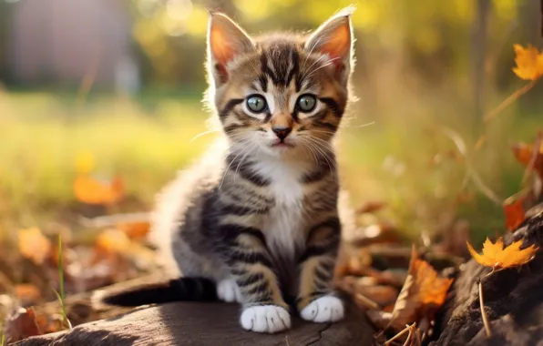 Autumn, cat, look, light, nature, pose, kitty, grey