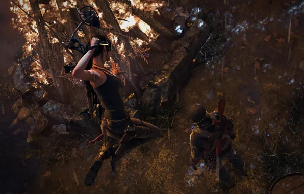 Girl, Fire, Jump, Bow, Weapons, Square Enix, Lara Croft, Video Game