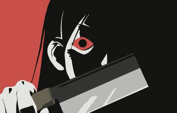 Face, hand, blade, red eyes, madness, cleaver, Sayonara Zetsubou Sensei, Hideyuki Morioka