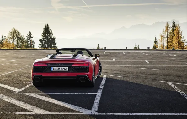 Mountains, Audi, Parking, Audi R8, rear view, Spyder, V10, 2020