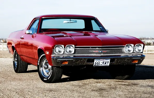 The sky, red, Chevrolet, muscle car, classic, pickup, the front, 1968