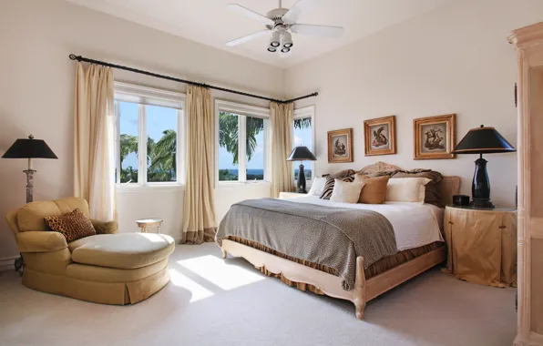 Design, photo, lamp, bed, interior, chair, pillow, bedroom