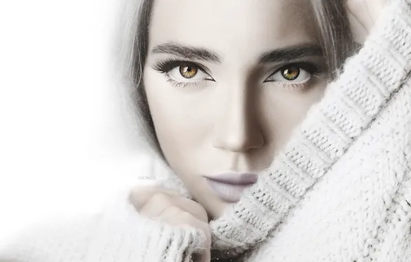 Eyes, look, girl, face, portrait, white background, sweater, Alexander Drobkov-Light