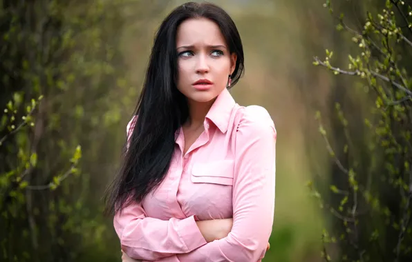 Picture Angelina, shirt, the beauty, cold, bokeh, Denis Petrov