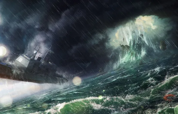 Picture wave, storm, rocks, the crash, Ship
