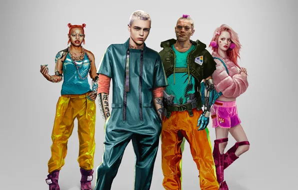 Style, background, girls, guys, Cyberpunk 2077, Cyberpunk 2077