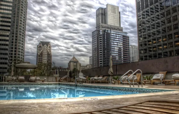 The sky, clouds, home, pool, hdr, USA, Los Angeles, California