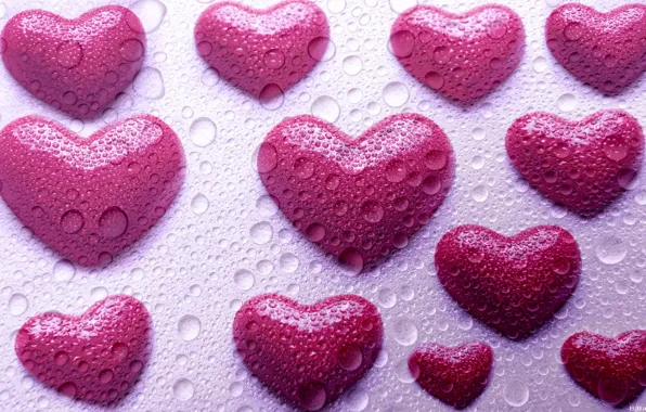 Picture glass, drops, photoshop, hearts
