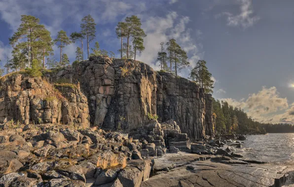 Trees, landscape, nature, rocks, Lake Ladoga, Ladoga, Sergei Garmashov