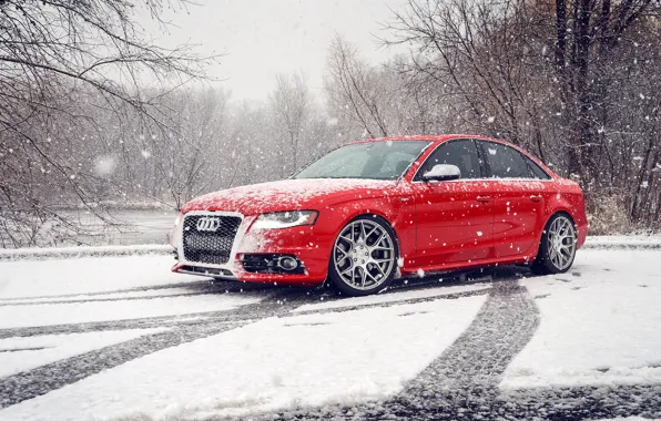 Winter, snow, Audi, Audi, red, red, winter