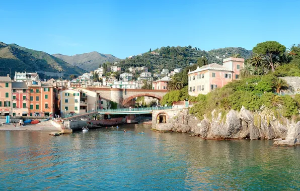 Picture greens, mountains, bridge, the city, photo, home, Italy, Genoa