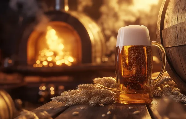 Glass, foam, table, fire, Board, beer, mug, ears