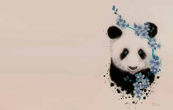 Picture spring, Sakura, art, Panda, Jonna Lamminaho