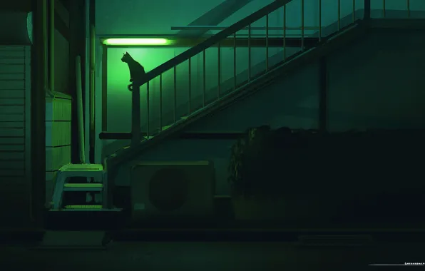 Night, Cat, Silhouette, Art, Illustration, Concept Art, Environments, by Jorge Gonzalez