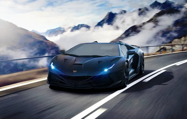 Picture Lamborghini, Speed, Front, Tuning, Aventador, Road, Supercar, Fog