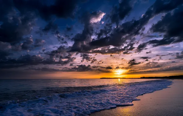 Sunset, Water, Sea, Beach, Surf, Clouds, Dal, Foam
