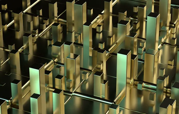 Rendering, gold, abstract, cube, gold, render, cube, 3d abstraction