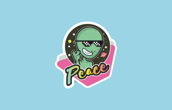 Retro, graphics, alien, sticker, peace, alien, retro