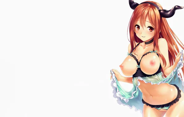 Girl, sexy, lingerie, pantsu, panties, horns, erect nipples, red hair
