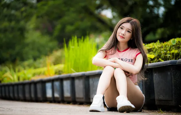 Girl, Asian, cutie, bokeh