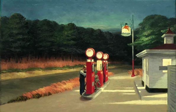 Download wallpaper 1940, Gas, Edward Hopper, section painting in