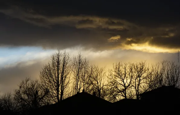Sky, landscape, Sunset, Shadow