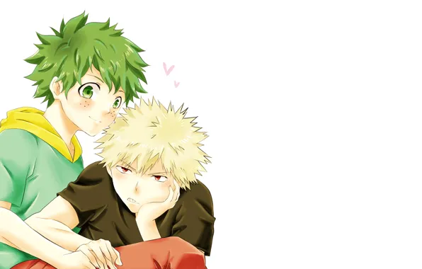 White background, Boku no Hero Academy, My Hero Academia, Bakugou Katsuki, Izuku Midoriya, My Hero …