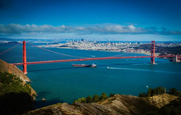 Picture sea, the sky, bridge, the city, Golden gate, San Francisco