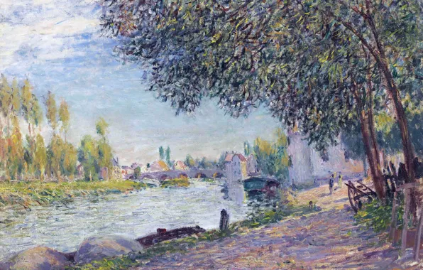 Landscape, picture, Alfred Sisley, Alfred Sisley, The bridge at Moret-sur-Luena. The evening
