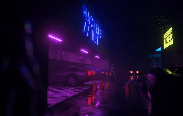 Picture Auto, Night, Music, The city, Lamborghini, Machine, Robots, Rain