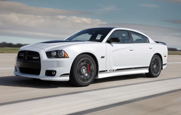 Picture auto, white, speed, Dodge, SRT8, Charger
