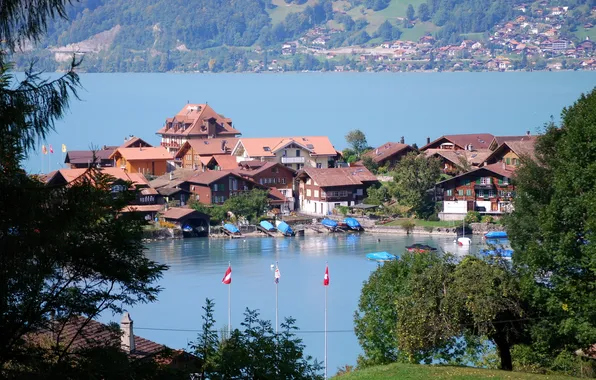 Landscape, mountains, lake, home, Switzerland, Switzerland, trees., Bern
