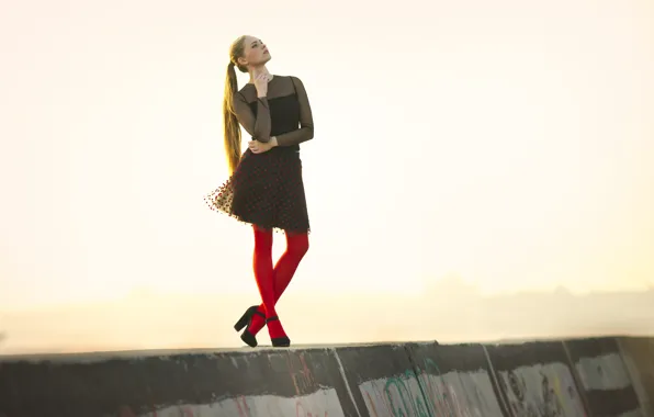 Dreams, pose, romance, beauty, black dress, long hair, long hair, beauty