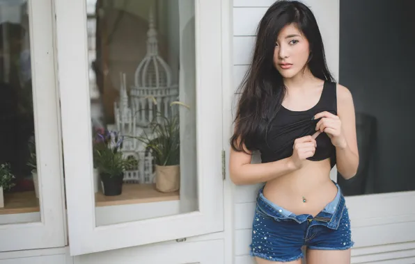 Face, background, hair, shorts, jeans, figure, legs, cutie