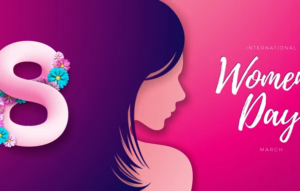 Flowers, holiday, spring, figure, March 8, date, congratulations, postcard